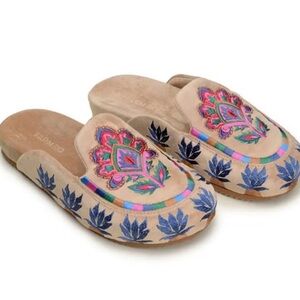 Farm Rio sand island velvet tapestry clog mule slide slipper boho floral shoes